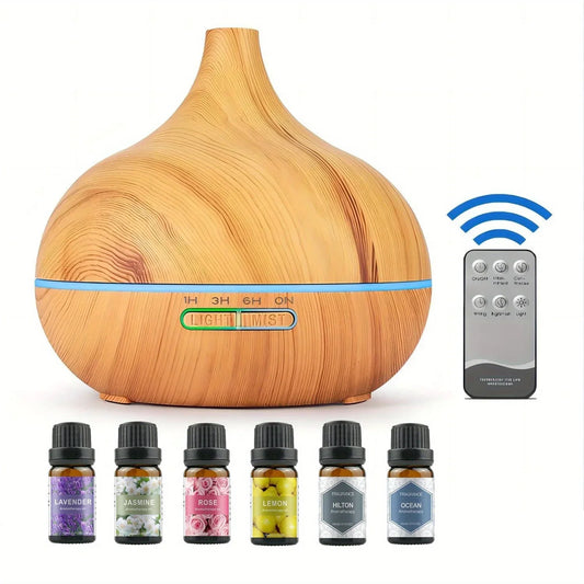 550ML Essential Oil Aroma Diffuser with 6-Bottle 10ml Oil Set, Lavender/Jasmine/Rose/Lemon/Ocean/Hilton
