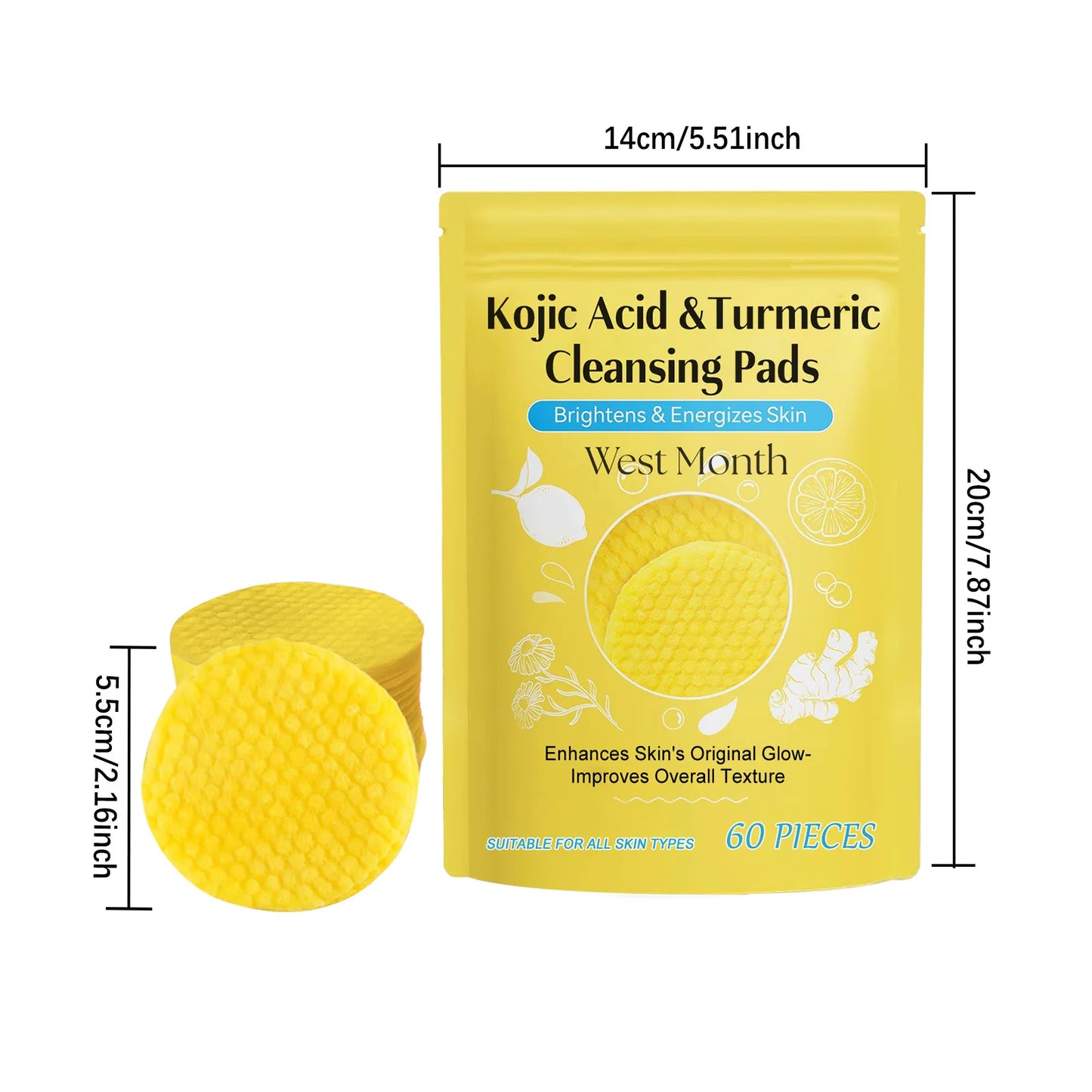 60pcs Kojic Acid Turmeric Exfoliating Pads