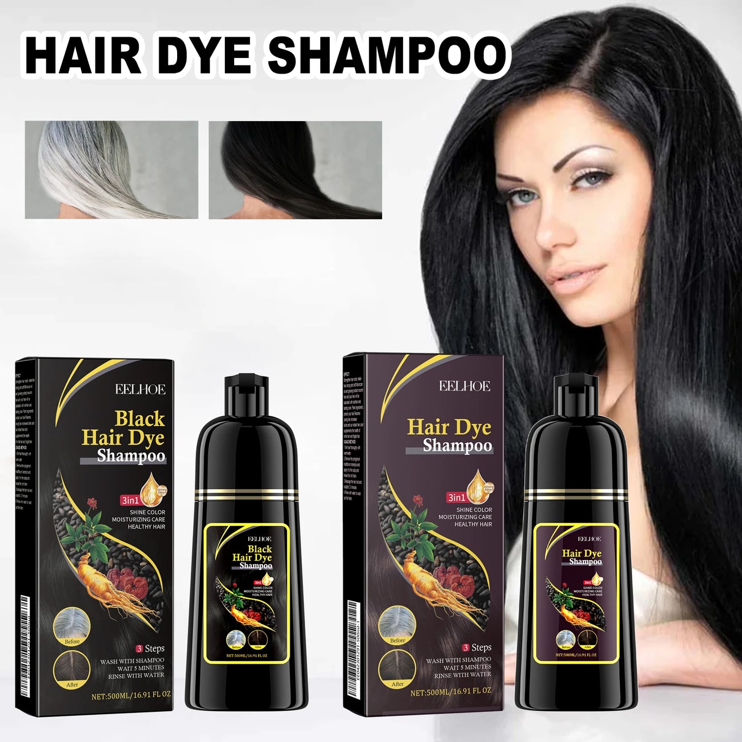 3-in-1 Hair Shampoo Natural Herbal Hair Dye