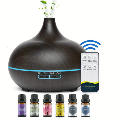 550ML Essential Oil Aroma Diffuser with 6-Bottle 10ml Oil Set, Lavender/Jasmine/Rose/Lemon/Ocean/Hilton