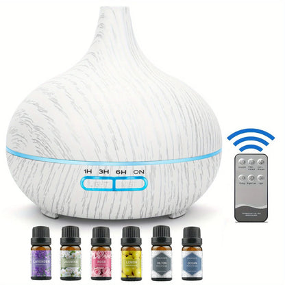 550ML Essential Oil Aroma Diffuser with 6-Bottle 10ml Oil Set, Lavender/Jasmine/Rose/Lemon/Ocean/Hilton