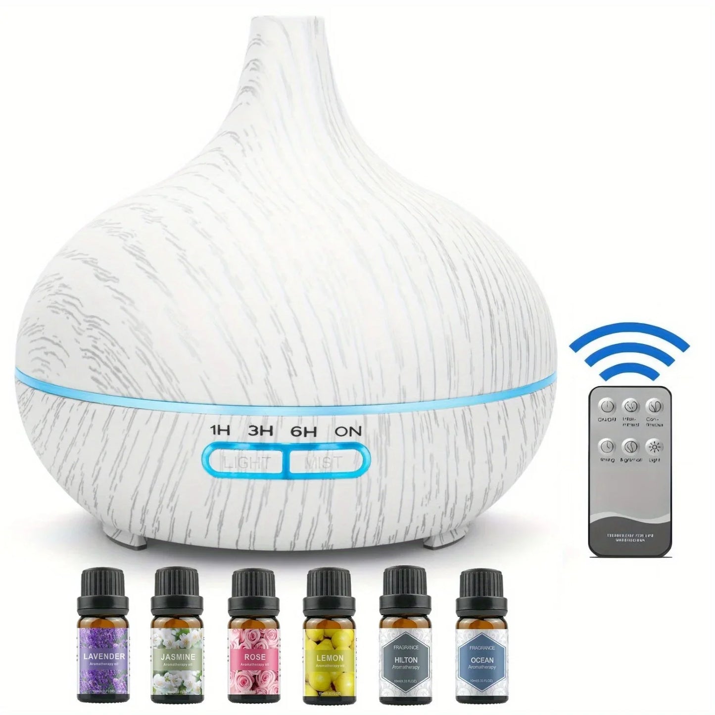550ML Essential Oil Aroma Diffuser with 6-Bottle 10ml Oil Set, Lavender/Jasmine/Rose/Lemon/Ocean/Hilton