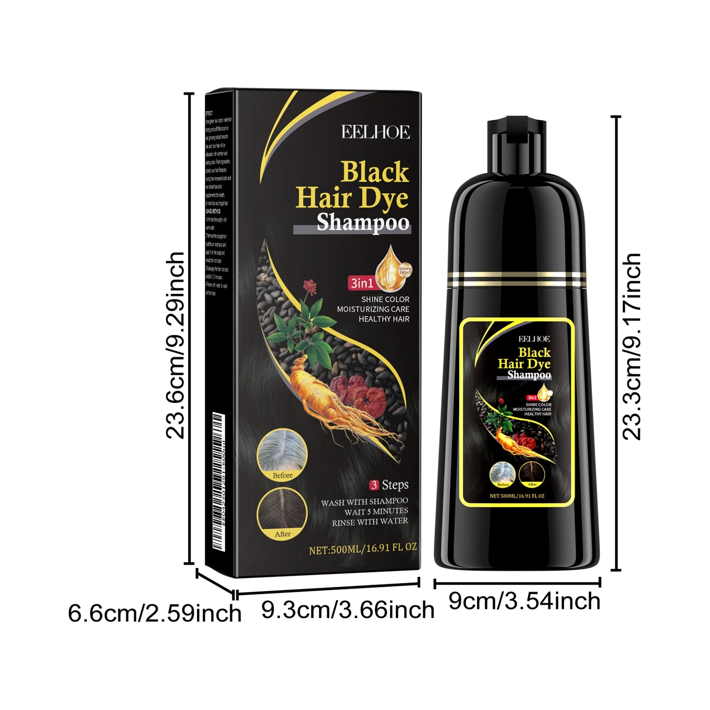 3-in-1 Hair Shampoo Natural Herbal Hair Dye