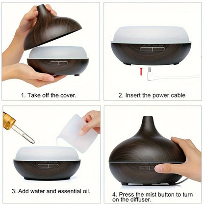 550ML Essential Oil Aroma Diffuser with 6-Bottle 10ml Oil Set, Lavender/Jasmine/Rose/Lemon/Ocean/Hilton