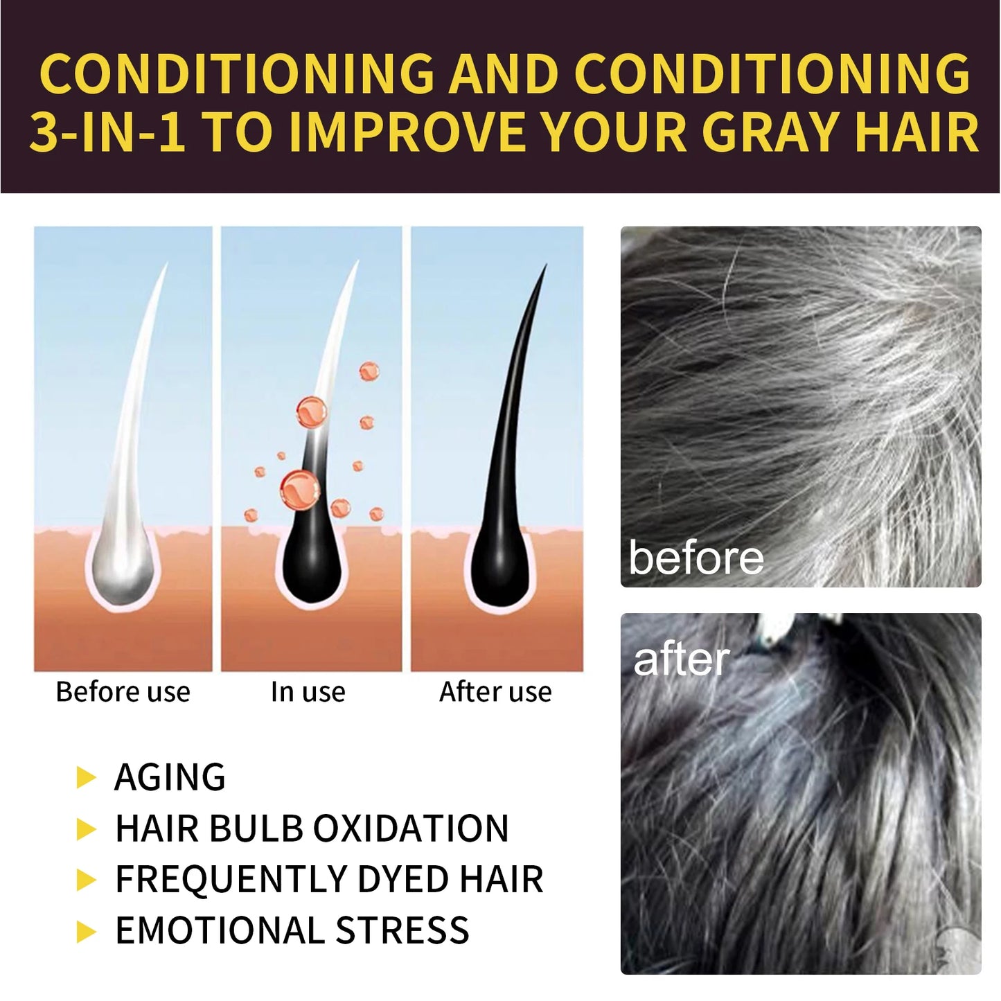 3-in-1 Hair Shampoo Natural Herbal Hair Dye